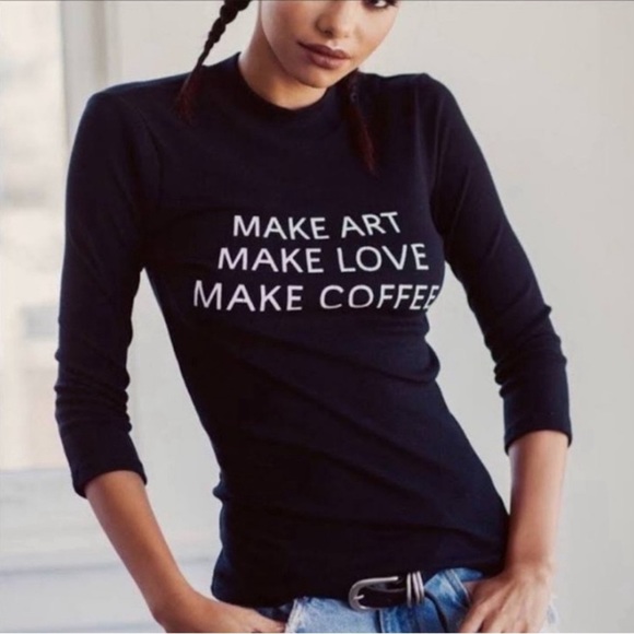 Daydream Nation Tops - Daydream Nation Make Art Make Love Make Coffee Graphic Mock Neck T-shirt